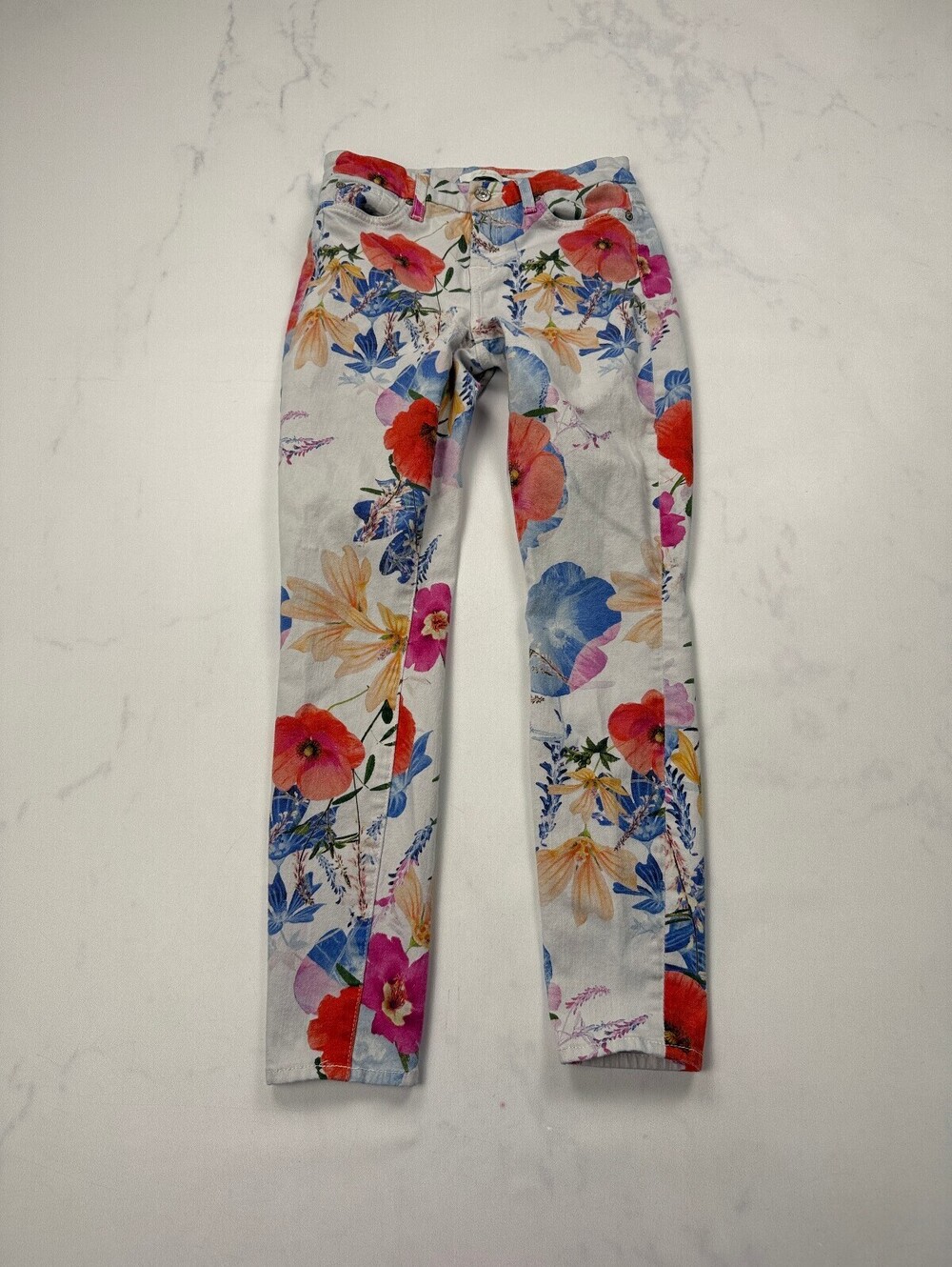 7 For All Mankind Floral Jeans White Modern Skinny Feminine - Womens 25